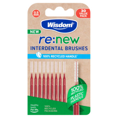 Wisdom re:new interdental brushes 0.5mm 30 pack (British brand)