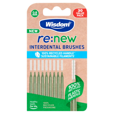 Wisdom re:new Interdental Brushes 0.8mm Interdental Care 30 pack