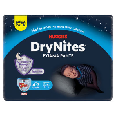 Huggies DryNites MEGA bedwetting nappy pants 26 pants for 4-7 years, UK version