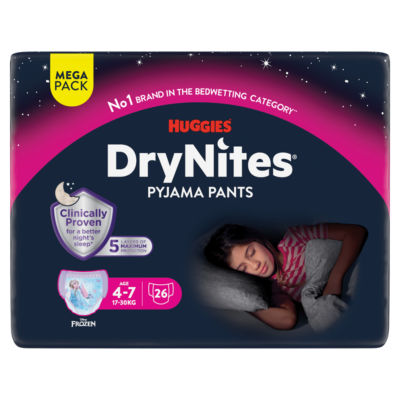 Huggies DryNites nappy pants for bedwetting girls 4-7yrs 26 pants, UK version