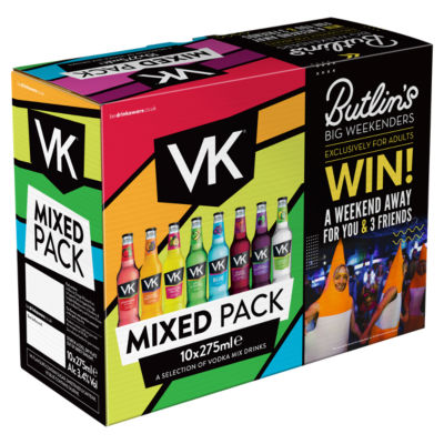 VK vodka mix drink mixed pack 10 bottles (British brand)