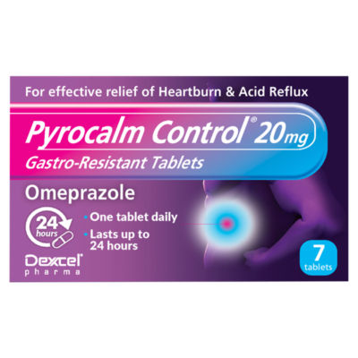 Pyrocalm Control 20mg heartburn tablets 7 tablets, imported from the UK
