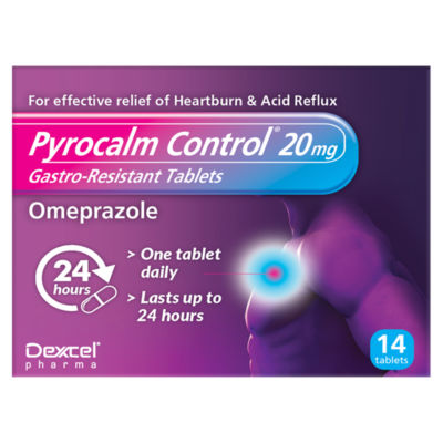 Pyrocalm Control 20mg gastro-resistant heartburn relief tablets 14 tablets, imported from the UK