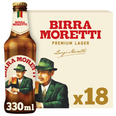 Birra Moretti Premium Lager beer bottles 18x330ml - British product