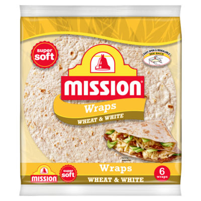 Mission wheat and white tortilla wraps 6 pack, imported from the UK