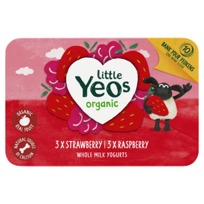 Yeo Valley organic strawberry and raspberry kids yogurt 6 x 45g (British brand)