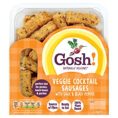 Gosh! Veggie Cocktail Sausages with Sage & Black Pepper 216g, UK version