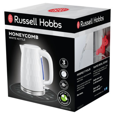 Russell Hobbs Honeycomb White kettle 1.7L, imported from the UK