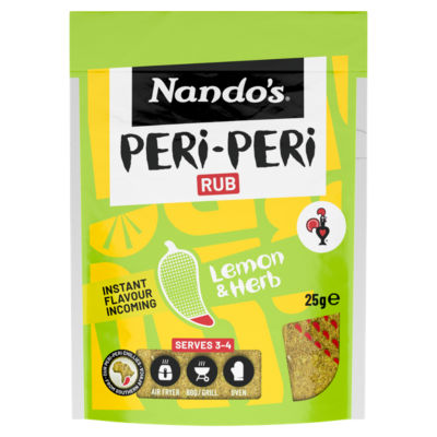 Nando's Lemon Herb Peri-Peri Rub seasoning 25g, imported from the UK