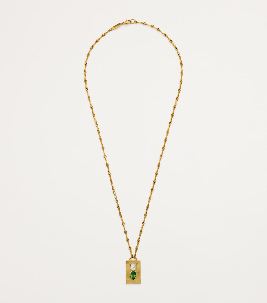 Azlee Yellow Gold, Diamond and Emerald Duet Necklace