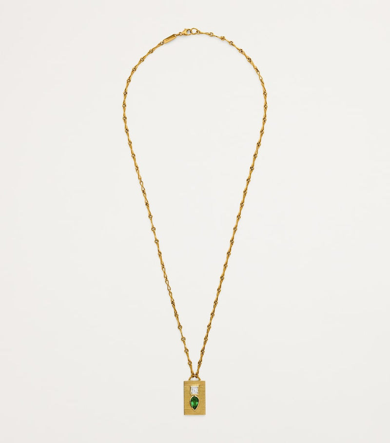 Azlee Yellow Gold, Diamond and Emerald Duet Necklace