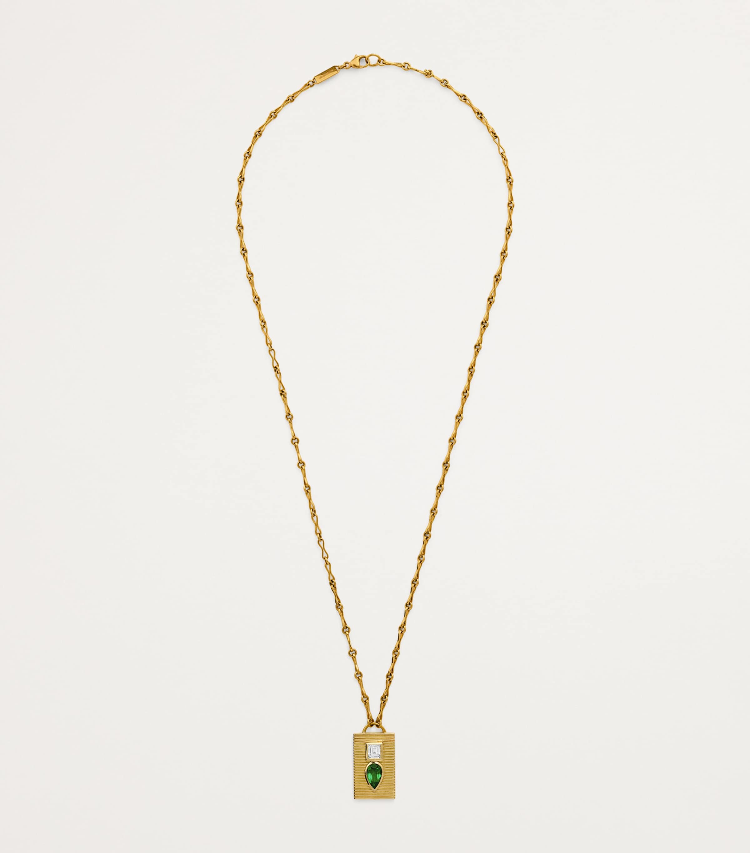 Azlee Yellow Gold, Diamond and Emerald Duet Necklace