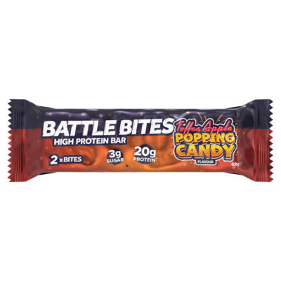 Battle Bites protein bar toffee apple popping candy flavour 62g - British product