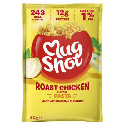 Mug Shot roast chicken flavour instant pasta sachet 55g, imported from the UK