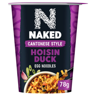 Naked Hoisin duck flavour egg noodle pot 78g, imported from the UK
