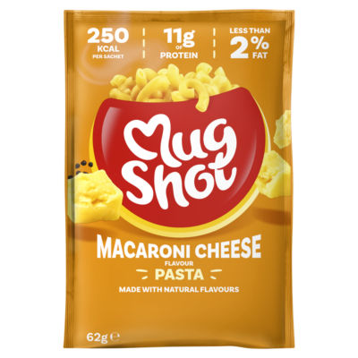 Mug Shot Cheesy Mac & Cheese pasta 68g, imported from the UK
