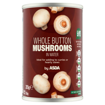 ASDA canned whole button mushrooms in water 285g - British product