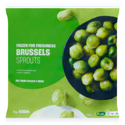 ASDA brand frozen Brussels Sprouts 1kg packet - British product
