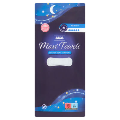 ASDA night maxi sanitary towels 10 - British product