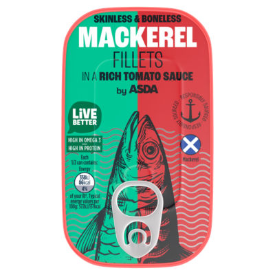 ASDA Skinless Boneless Mackerel Fillets in Tomato Sauce 125g