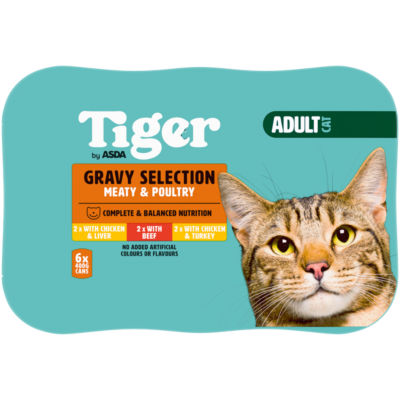 ASDA Tiger Gravy Selection Meaty & Poultry Adult Cat Wet Cat Food 6 x 400g