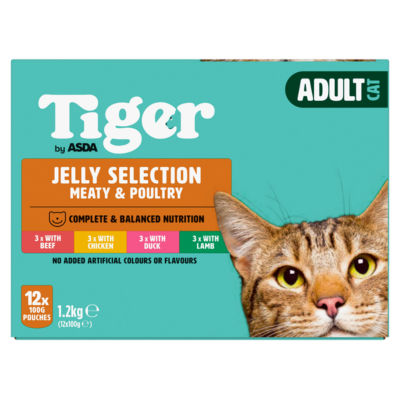 Tiger wet cat food meaty and poultry jelly selection 12 x 100g (British brand)