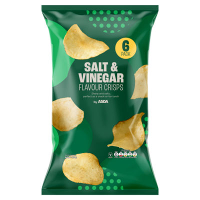 ASDA salt and vinegar flavour crisps 6 x 25g multipack - British product