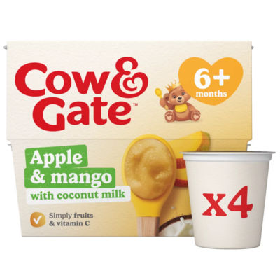 Cow & Gate Apple Mango Coconut Milk Baby Food Pots 6+ Months 4x95g