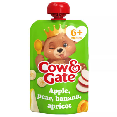 Cow & Gate Fruit Pouch Apple Pear Banana Apricot Baby Food Snack 100g 6+ Months