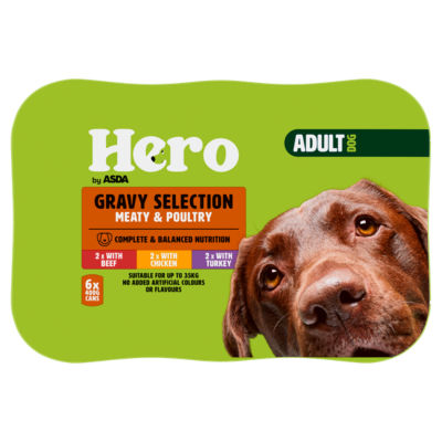 Hero by ASDA Adult Dog Gravy Selection Meaty & Poultry Wet Dog Food 6 x 400g