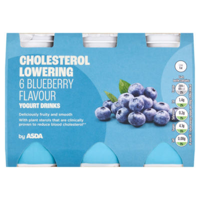 ASDA blueberry flavour cholesterol lowering yoghurt drinks 6 pack 600g - British product