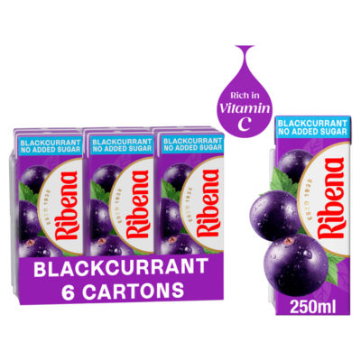 Ribena blackcurrant juice drink no added sugar 6x250ml, imported from the UK
