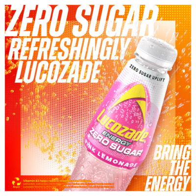Lucozade Energy Zero Sugar Pink Lemonade Sugar-Free Energy Drink 4x380ml