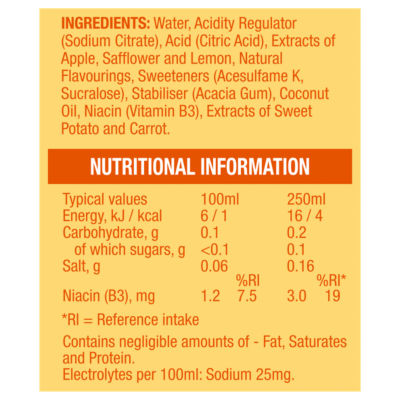 Lucozade sports drink Zero Sugar Orange & Peach 4 x 500ml, UK version