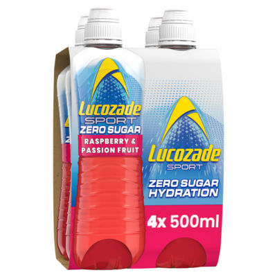 Lucozade sports drink Raspberry & Passion Fruit 4 x 500ml, UK version