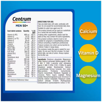 Centrum Men 50+ multivitamin tablets 30s - British product