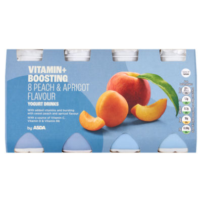 ASDA peach and apricot flavour yogurt drinks 8x100g - British product