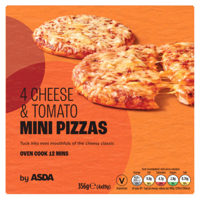 ASDA Cheese & Tomato Mini Pizzas 4 x 89g (356g) - British product