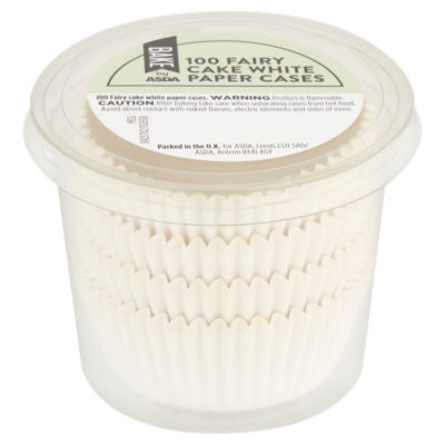 BAKE by ASDA Fairy Cake White Paper Cases 100 Count Muffin Cups