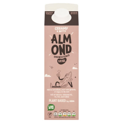 ASDA Almond Milk Alternative Unsweetened 1 Litre, imported from the UK