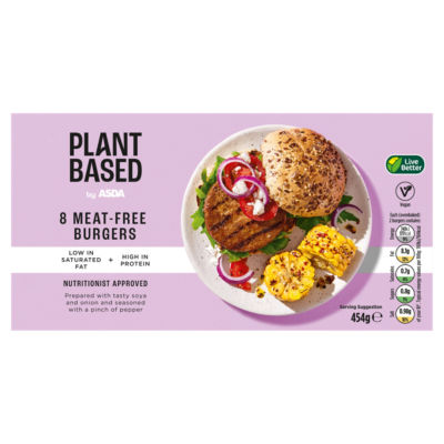 ASDA plant-based meat-free burgers 454g, imported from the UK