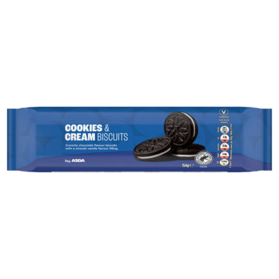 ASDA Cookies & Cream biscuits chocolate flavour vanilla filling 154g - British product