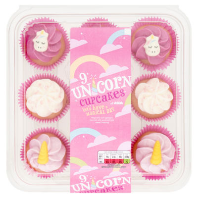 ASDA The BAKERY Unicorn Cupcakes Sponge Cake 9 Pack