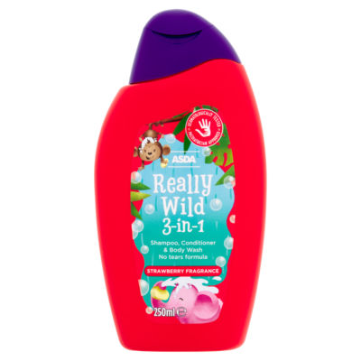ASDA strawberry children's 3-in-1 shampoo, conditioner and body wash 250ml - British product