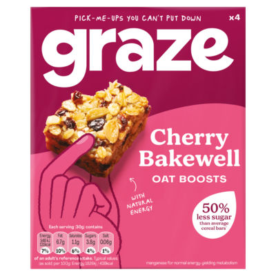 Graze Cherry Bakewell fibre oat boosts 120g, UK version