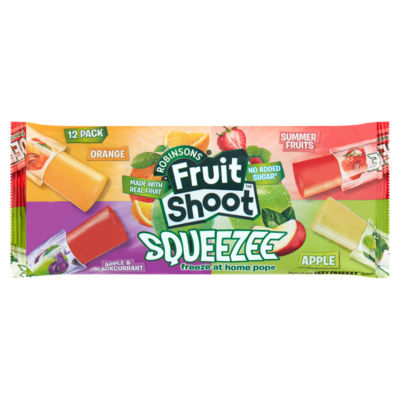 Robinsons Fruit Shoot Squeezee Freeze at Home Pops Assorted Flavours No Added Sugar Freezable Fruit Pops 12 x 45ml (540ml)