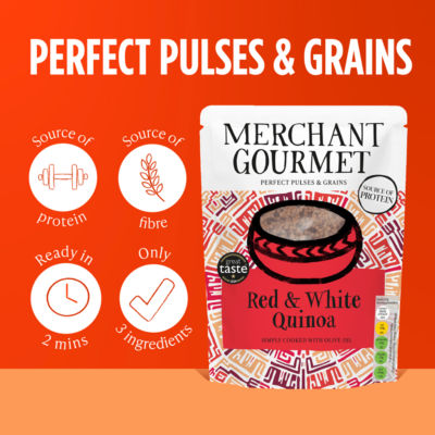Merchant Gourmet red and white quinoa 250g, imported from the UK