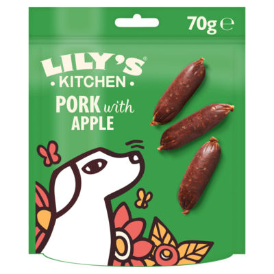 Lily's Kitchen pork with apple sausages dog treats 70g, UK version