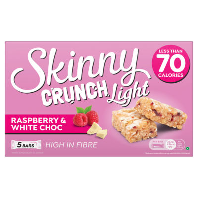 Skinny Crunch Light Raspberry & White Choc Cereal Bars 5 x 19g (British brand)