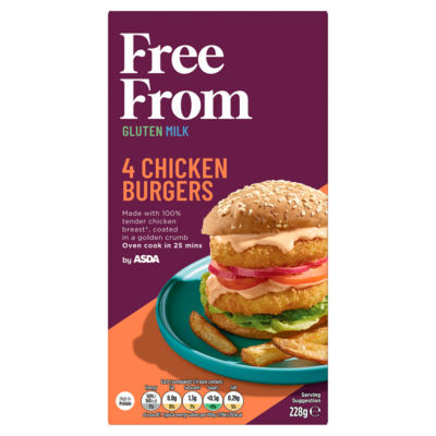 ASDA Free From Chicken Burgers 4 Pack 228g - British product